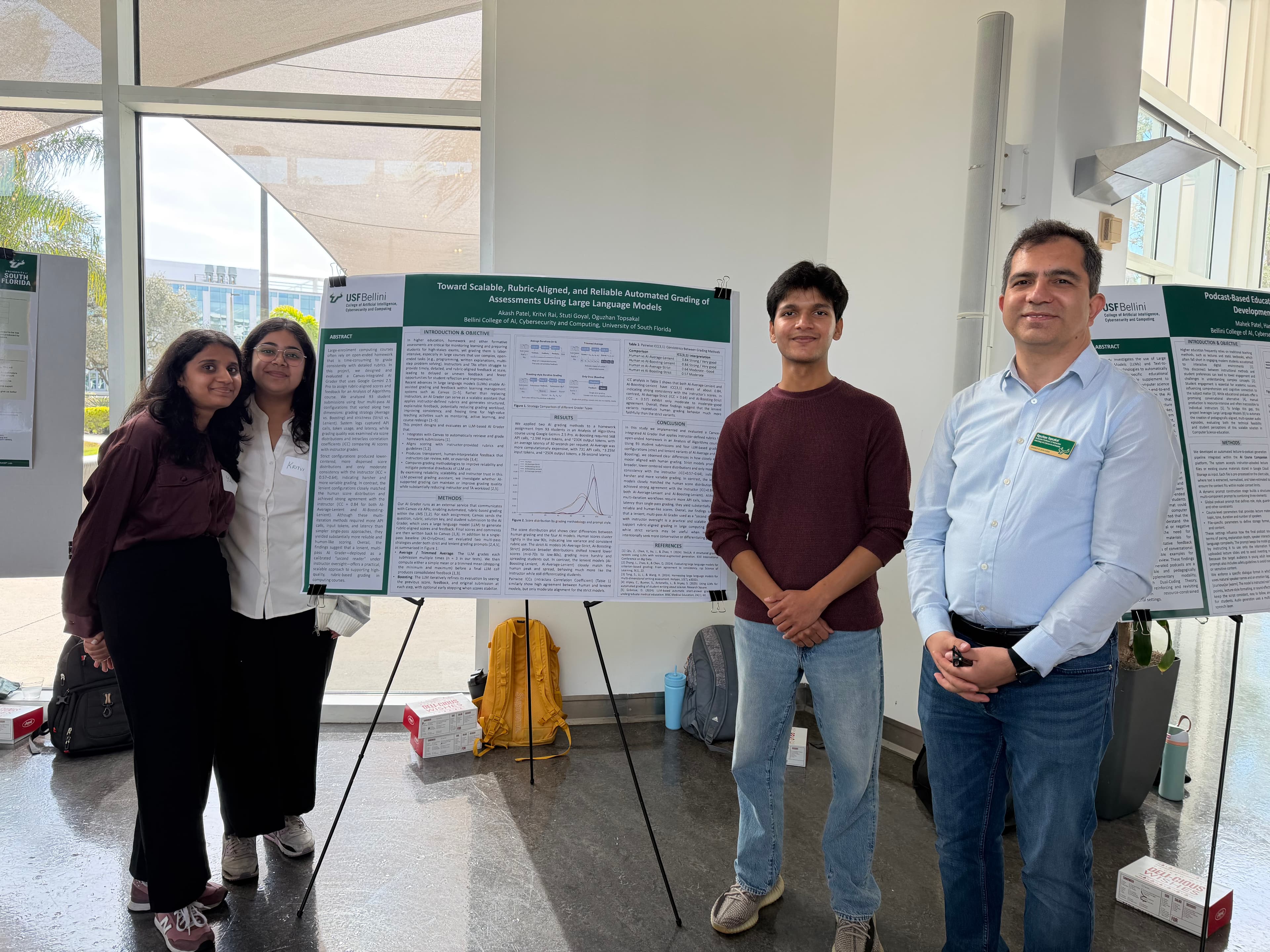 Stuti and fellow researchers beside their AI grading research poster