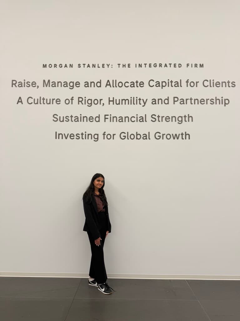 Stuti standing beside Morgan Stanley’s integrated firm statement